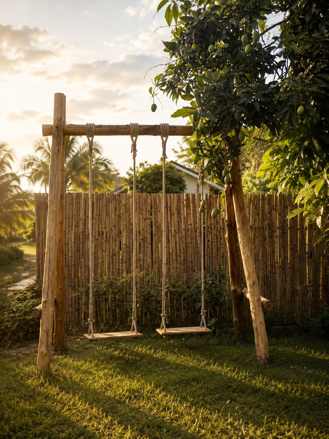 Chapter 1 · Retreat — teak house and long porch at golden hour.